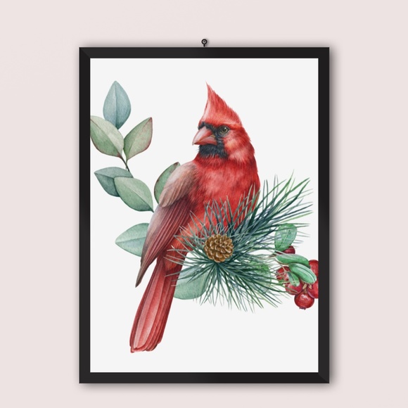Watercolor Red Cardinal Wall Art Illustration Print Poster Unframed - Picture 12 of 14